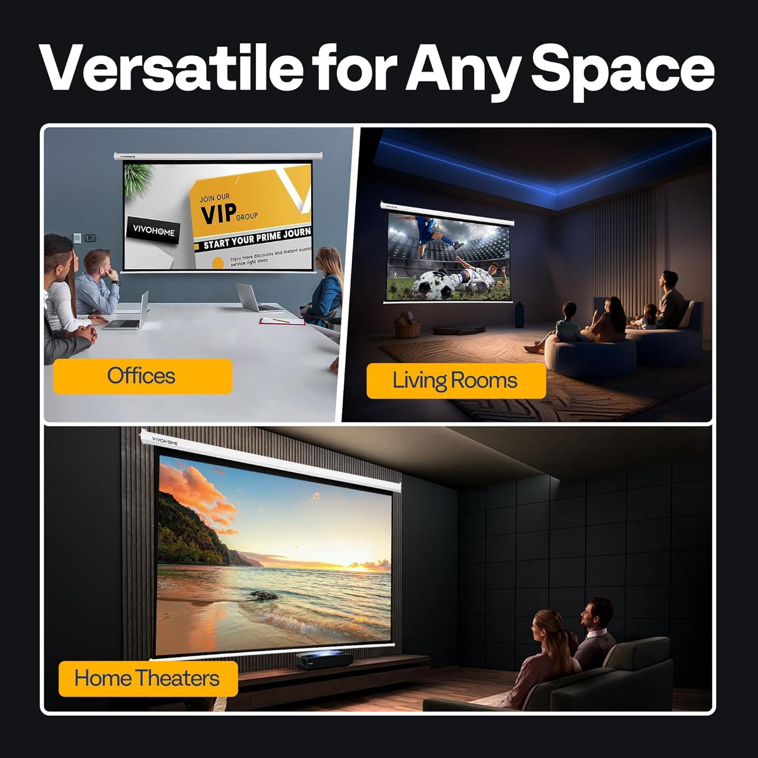 SPECSTAR Motorized Projector Screen with Remote, 16:9 84 Inch Auto Electric, HD 4K Movie Screen for Home Theater, Cinema, Office (73 (Off White).