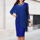 thumbnail image 4 of Vestido Formal Vestido ajustado con cuello redondo Vestido de cóctel elegante para mujer Traje de vacaciones de color sólido Kuymtek Azul T M para Mujer, 4 of 5