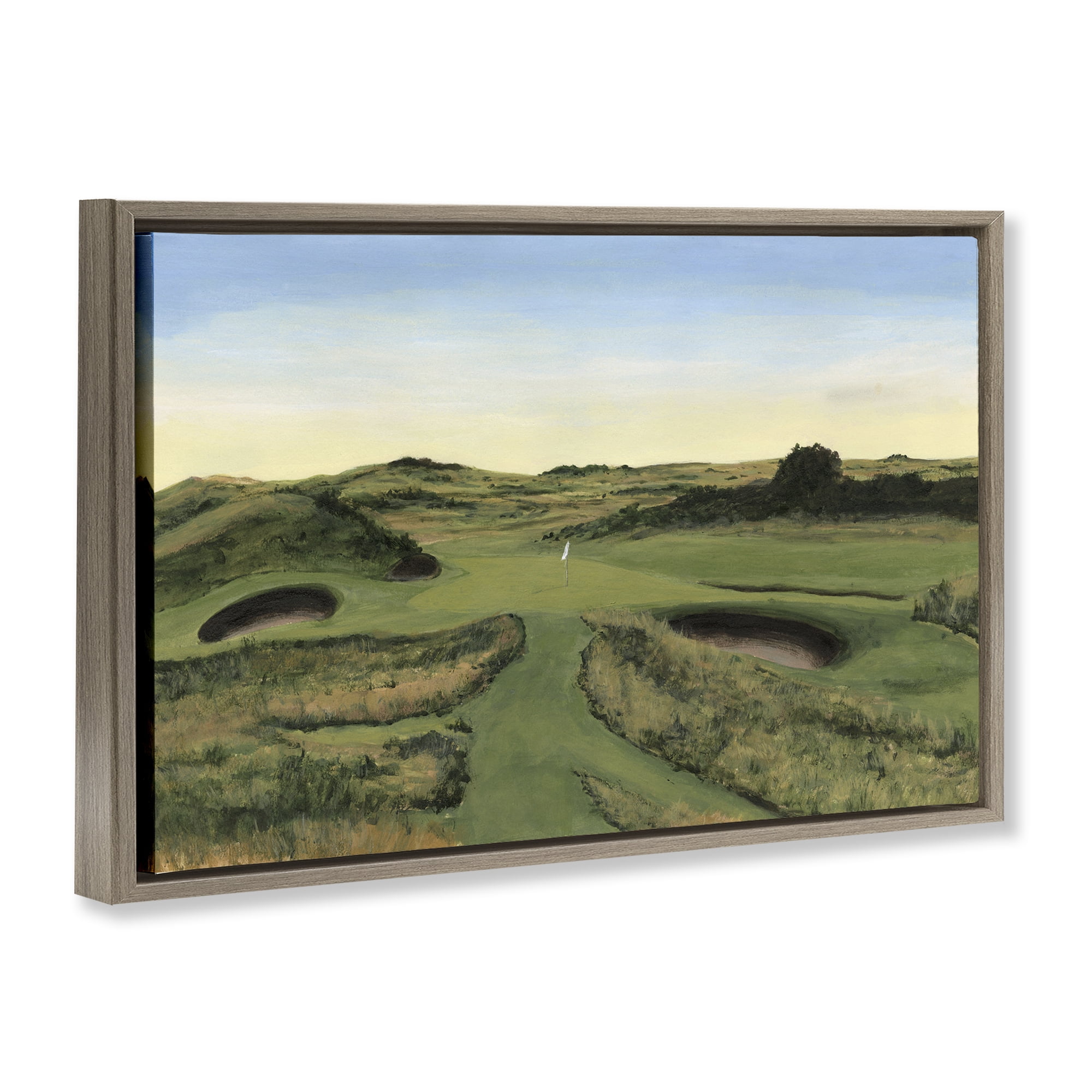 Stupell Industries Golf Field Landscape Landscape Painting Brown Floater Framed Art Print Wall Art, 31 x 21