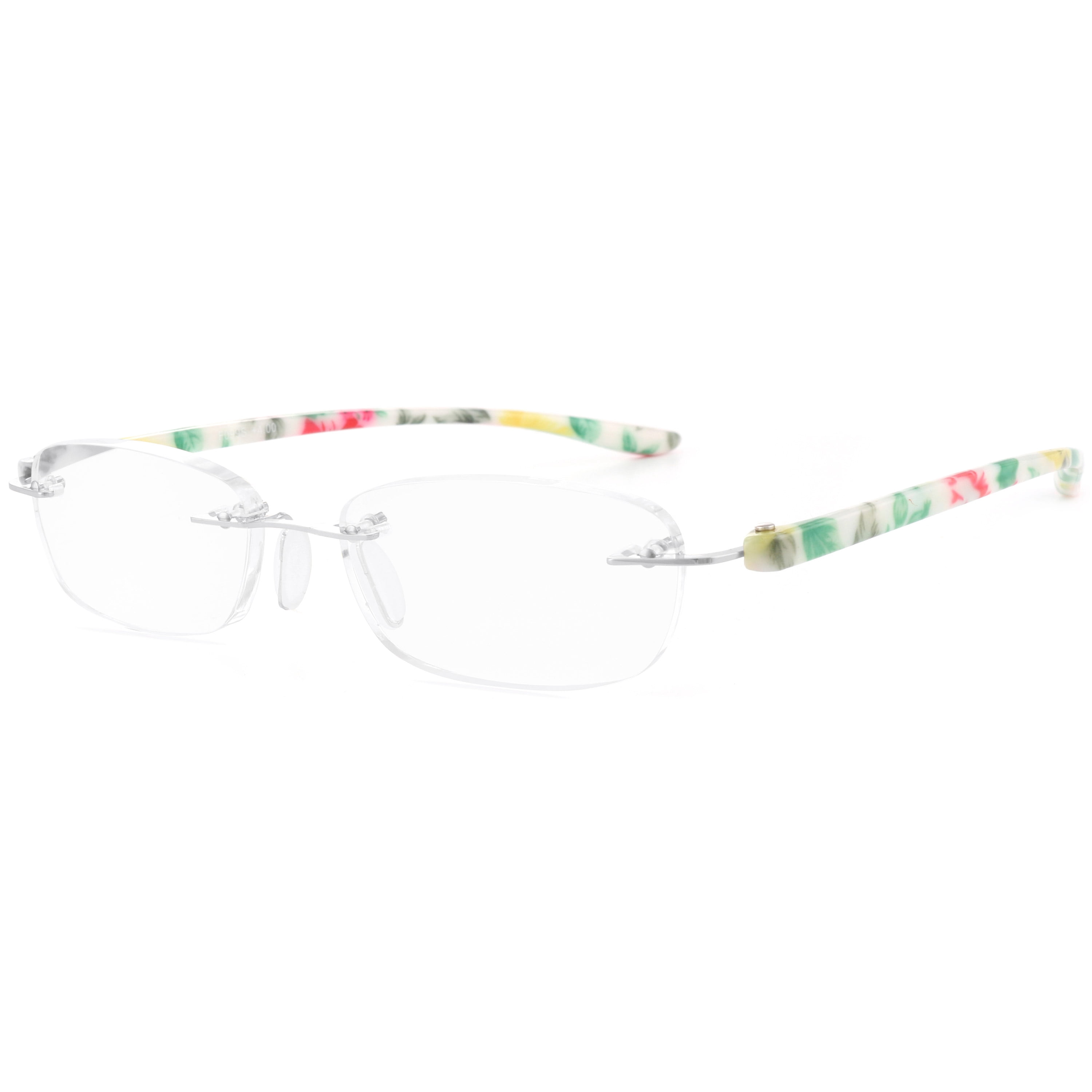 1PACK Gabii F099 Metal Floral Rectangle Women's Rimless Reading Glasses W/Case +1.00