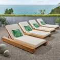 thumbnail image 2 of GDF Studio Alhambra Outdoor Acacia Wood Armless Adjustable Chaise Lounges with Cushion, Set of 4, Sandblasted Teak and Cream, 2 of 10
