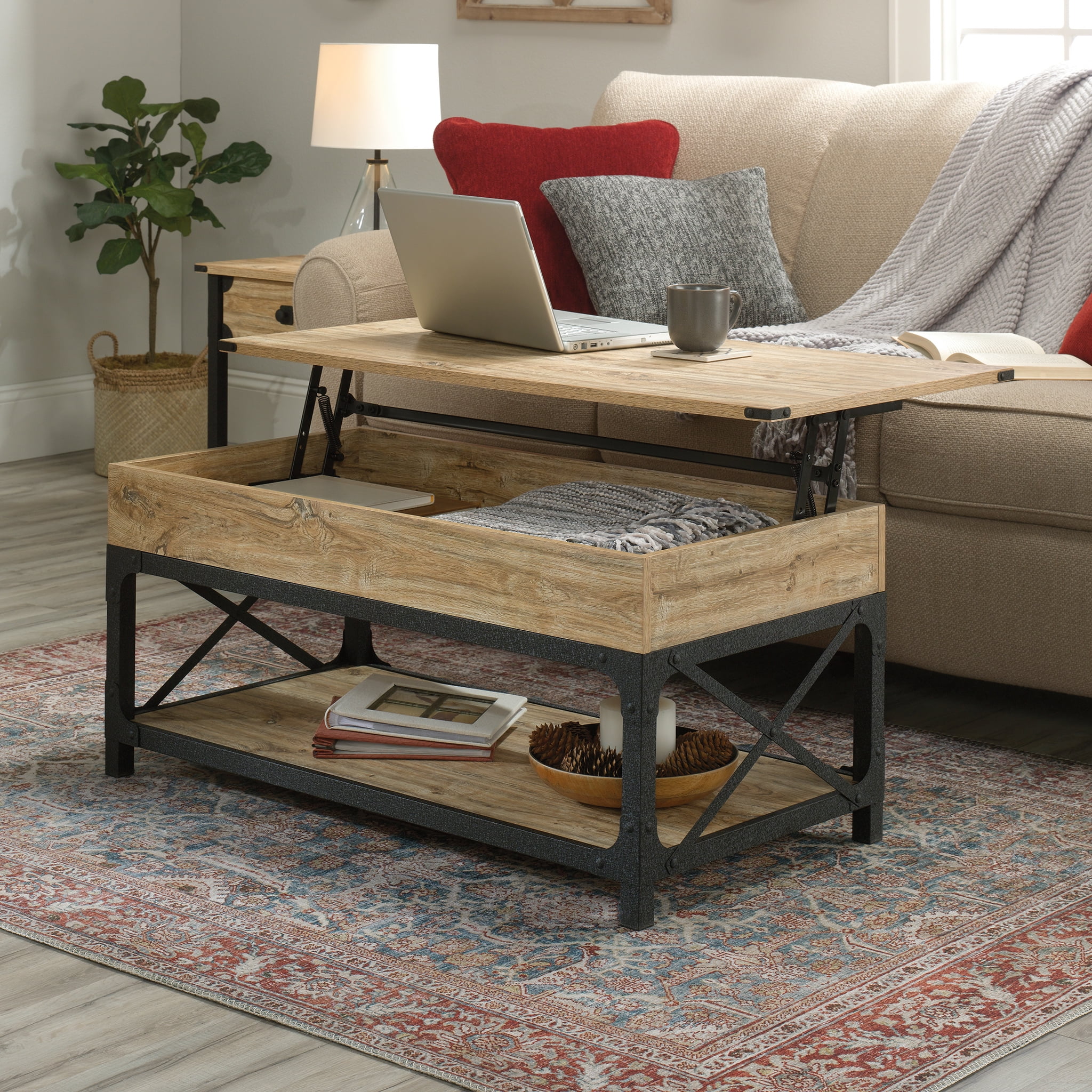 Sauder Living Room Lift-Top Storage Coffee Table Char Pine Finish 