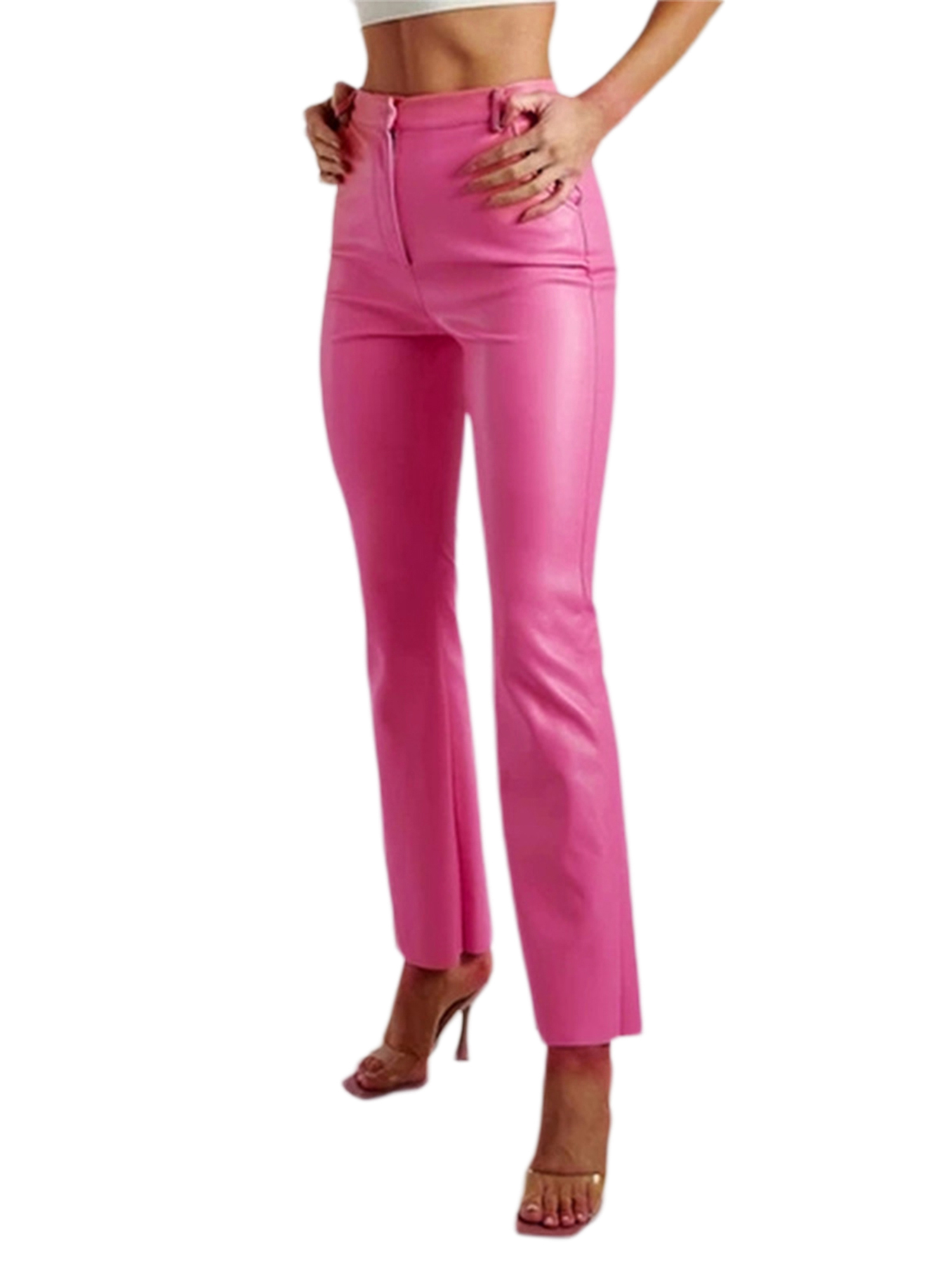 Womens High Waist Faux Leather Pants Straight Wide Leg Leggings Loose