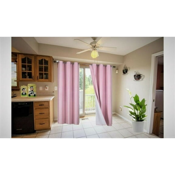 K34 1 Panel with white Lined Blackout Light Blocking Window Curtain Drapes Silver Grommets Pink solid color 63" Length for bedroom Décor