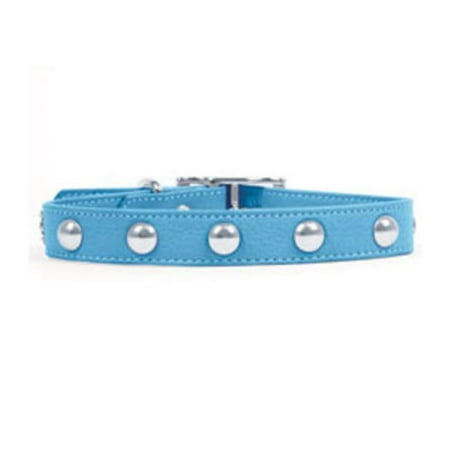 1 Inch Dome - Rockinft Doggie 844587014377 1 inch x 18 inch Leather Collar with Domed Rivets - Blue