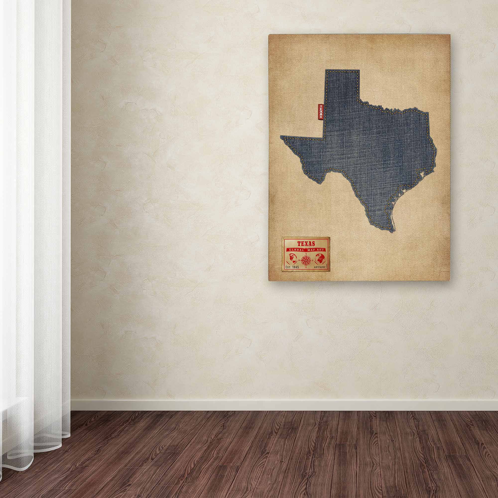 Trademark Fine Art "Texas Map Denim Jeans Style" Canvas Art by Michael Tompsett