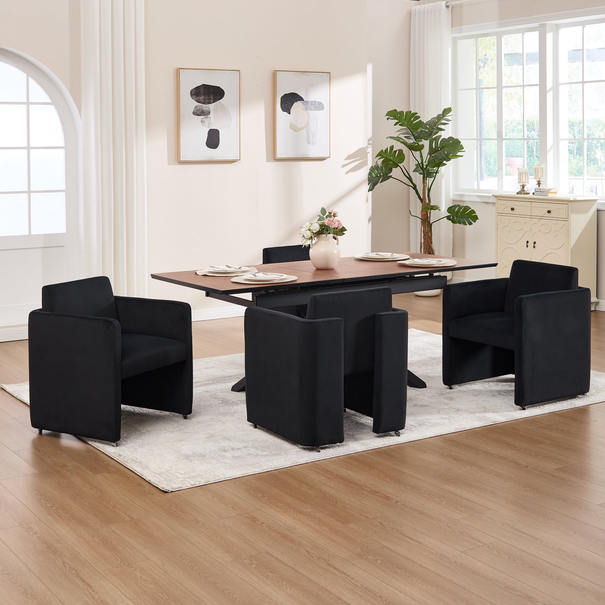 Leumius Modern Barrel Dining Chair, Accent Kitchen Chair with Arms Comfy Velvet Fabric, Side Chair for Living Room Home Office Reception, Black