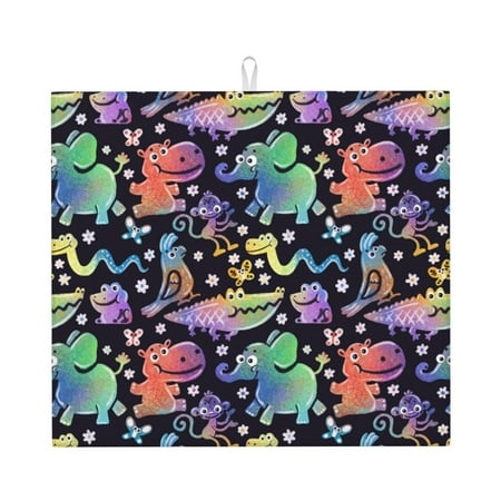 

Lukts Colorful Animals Print Ultra Water Dish Drying Mat Slip Resistant Pad for Sink Dishes or Under Rack Kitchen Counter Accessories