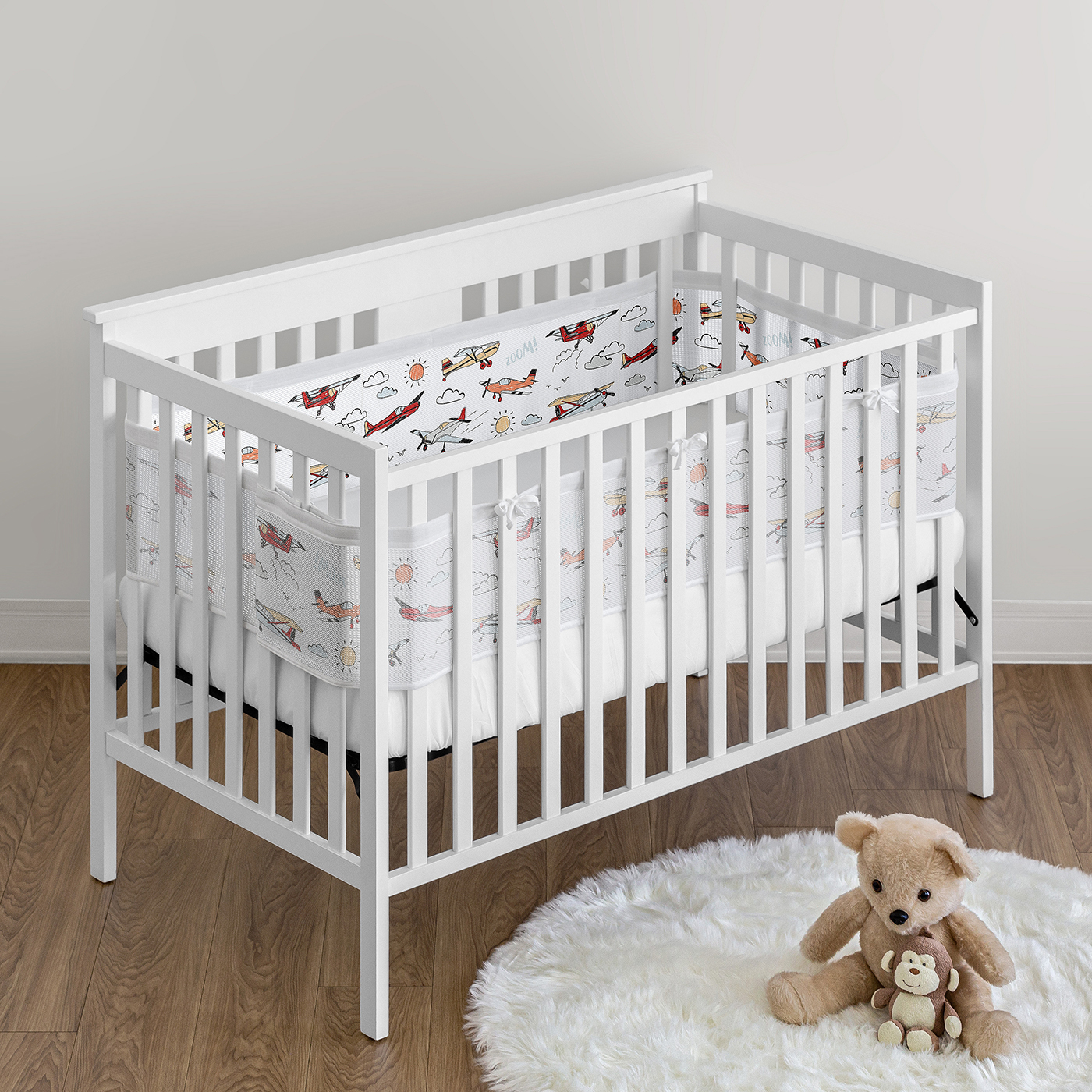 Sweet Jojo Designs + BreathableBaby Airplane Red Blue and White Breathable Mesh Crib Liner Pad