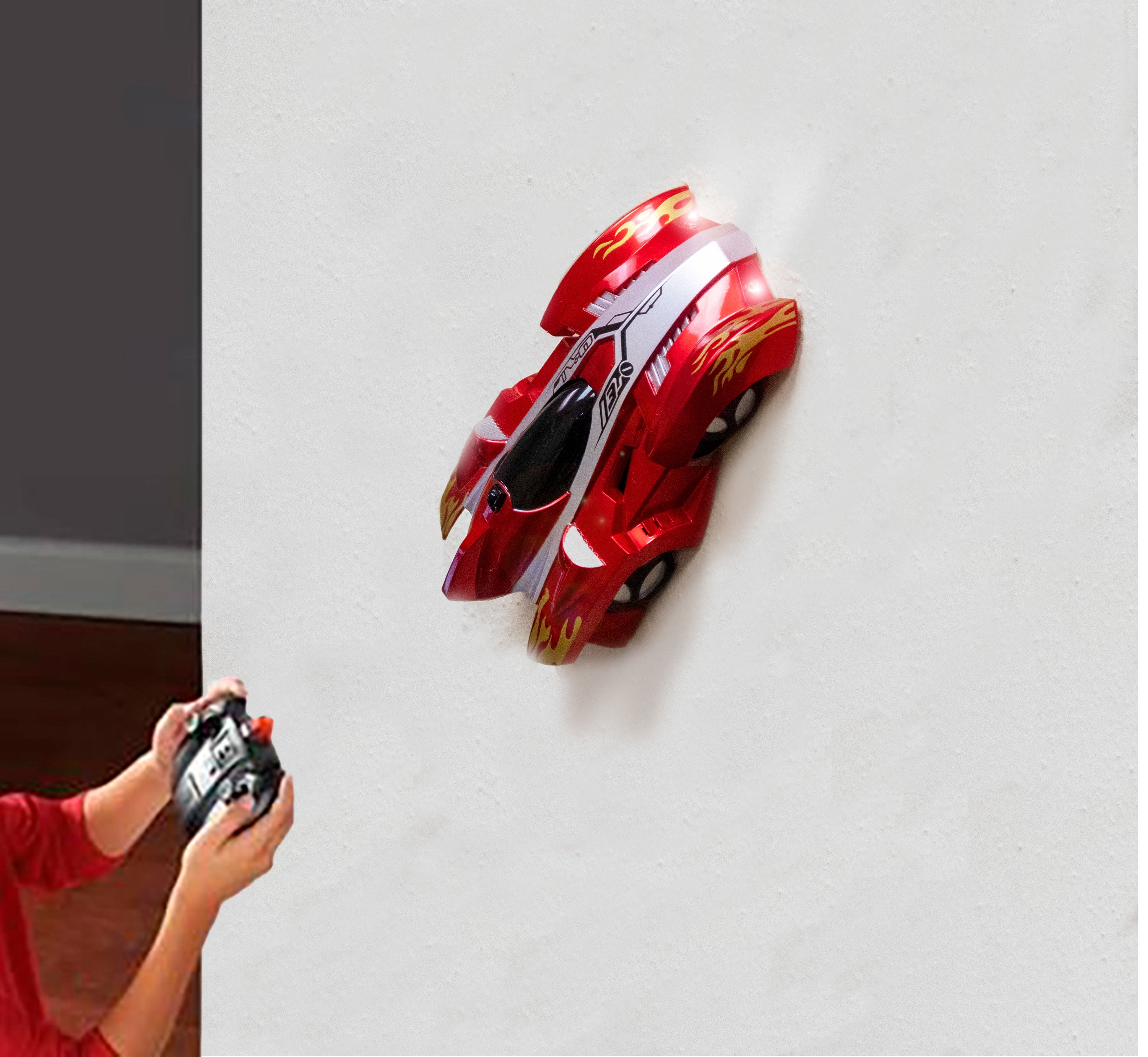 remote car drives on wall