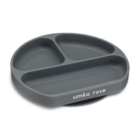 

Simka Rose Silicone Suction Plate for Baby and Toddler - Divided Kids Plate - BPA Free - Dishwasher and Microwave Safe (Shadow)