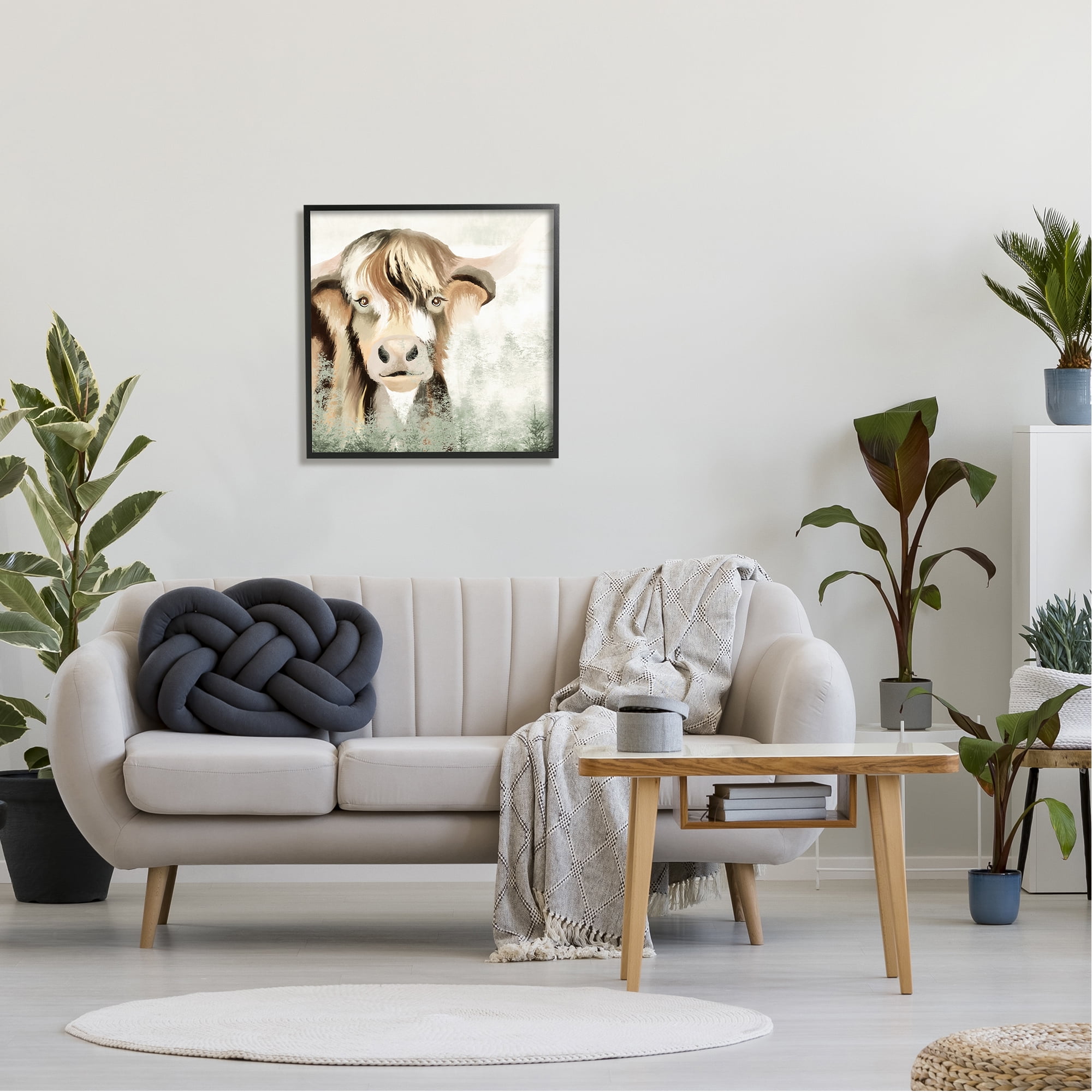 Stupell Highland Cattle Nature Trees Collage Animals & Insects Painting Black Framed Art Print Wall Art