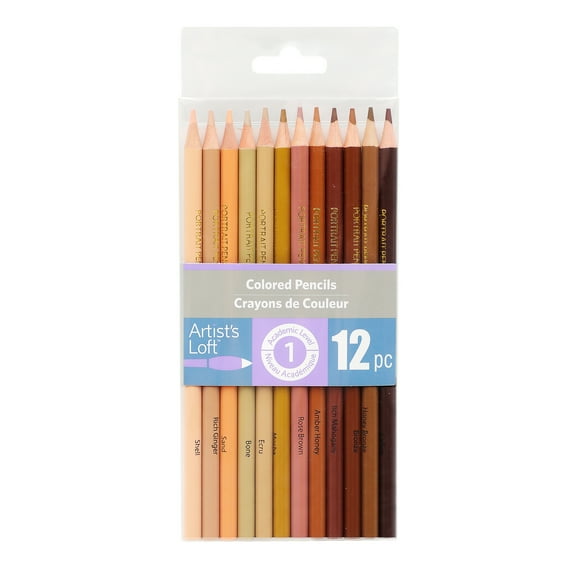 Artist's Loft Portrait Colored Pencils - Skin Tone Assortment, Brilliant Pigmentation, Smooth Sharpening - Ideal for Portrait Drawing and Sketching, 12 Pack