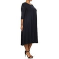 thumbnail image 3 of Women's Casual Plus Size Loose Fit 3/4 Sleeve Jersey Knit A-Line Solid Midi Dress, 3 of 4