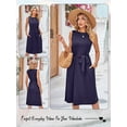 thumbnail image 7 of HUBERY Women Crewneck Sleeveless Tie Waist Pocket Split Hem Solid Color Midi Dress, 7 of 7