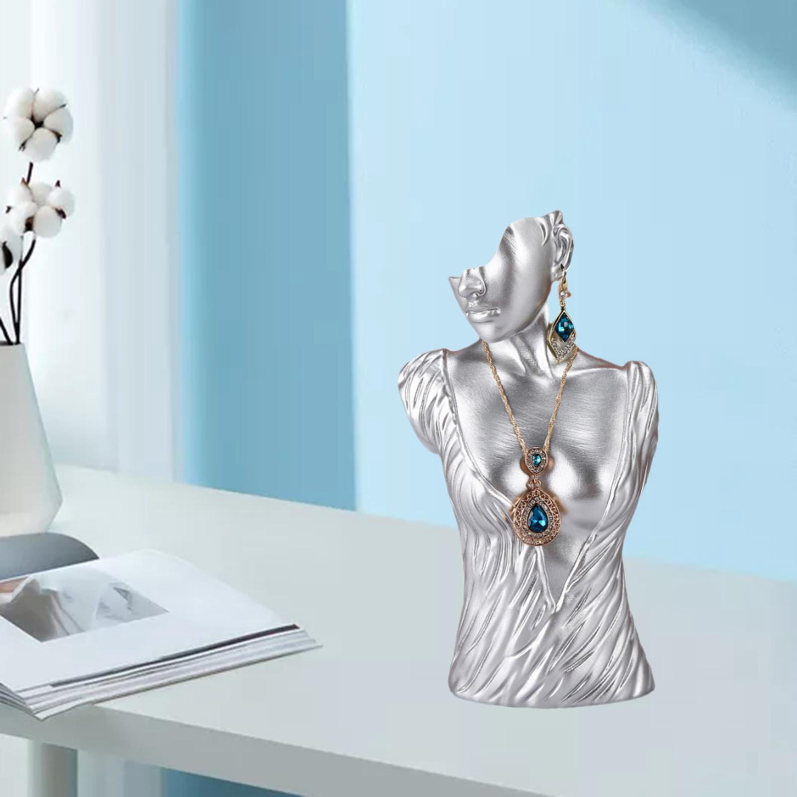Mannequin Resin Jewelry Display Stand Necklace Bust Earring Pendant Rack Sliver Sliver 25X13X11cm