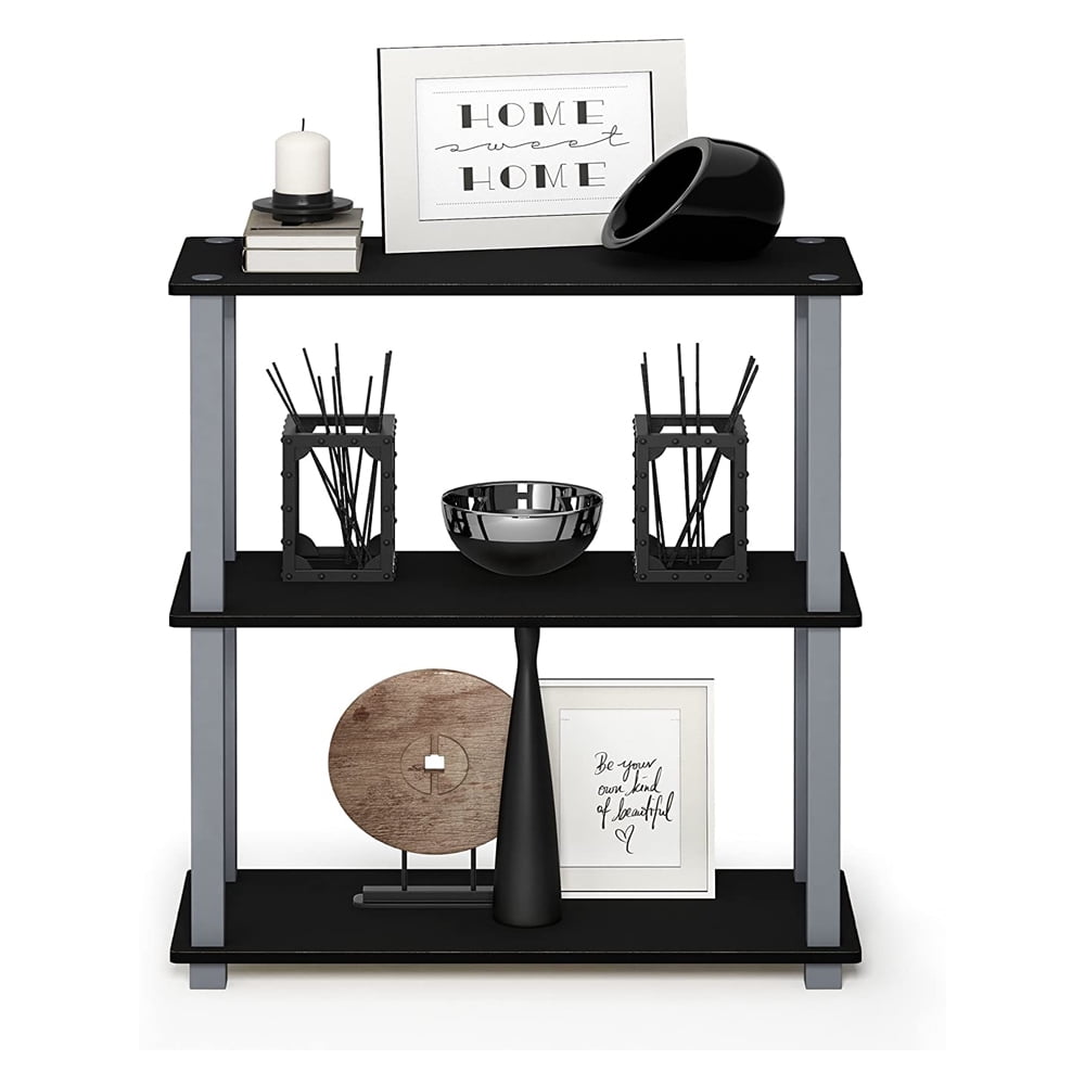 Furinno Turn-N-Tube 23.6 W x 11.4 D x 29.5 H 3-Shelf Decorative Shelves, Black and Gray
