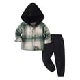 thumbnail image 2 of Fengqque Boys Plaid Cotton Shirt Jacket Button Up Hood Jackets Jogger Pants Sweatsuit Set with Pocket Multicolor-G 8-9 Years(8-9 Years), 2 of 6