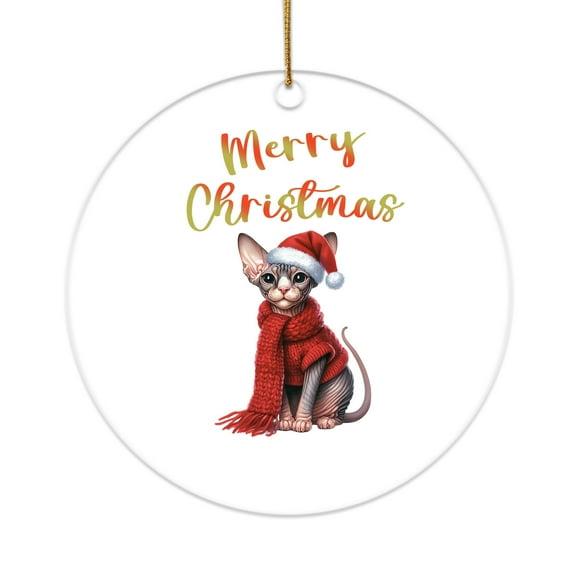 Merry Christmas Sphynx Enjoys Catmas Winter Xmas Holiday Acrylic Round Ornament Cat Lover Kitten Owner Gifts Idea Home Tree Decor - 02022