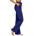 thumbnail image 5 of Women's Boho High Waist Wide Leg Linen Pants Lightweight Loose Summer Vacation Pants Navy L, 5 of 5