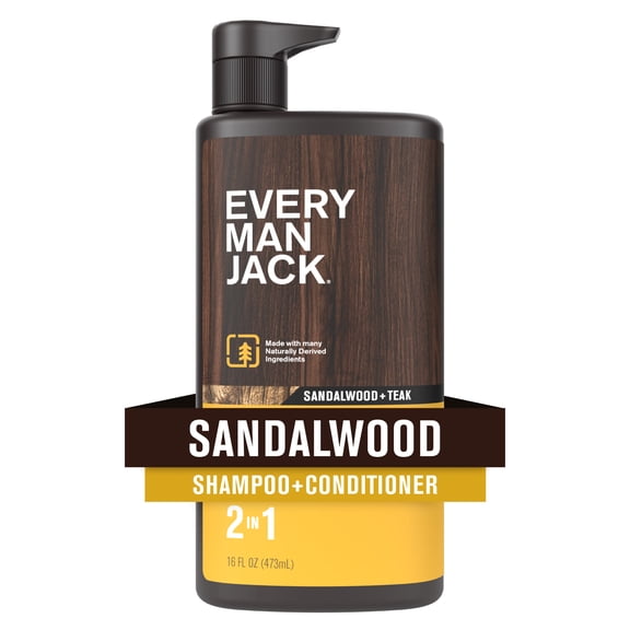 Every Man Jack Sandalwood 2-in-1 Men's Shampoo and Conditioner, Naturally Derived, 16 oz