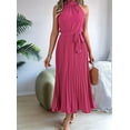 thumbnail image 2 of Women'S 2025 Summer Sleeveless Halter Neck Pleated Midi Cocktail Dresses A Line Flowy Beach Sun Dress Rose Red XL, 2 of 8