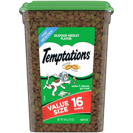 UPC: 0023100107561 | Temptations Seafood Medley Flavor Crunchy and Soft Cat Treats 16 oz Tub