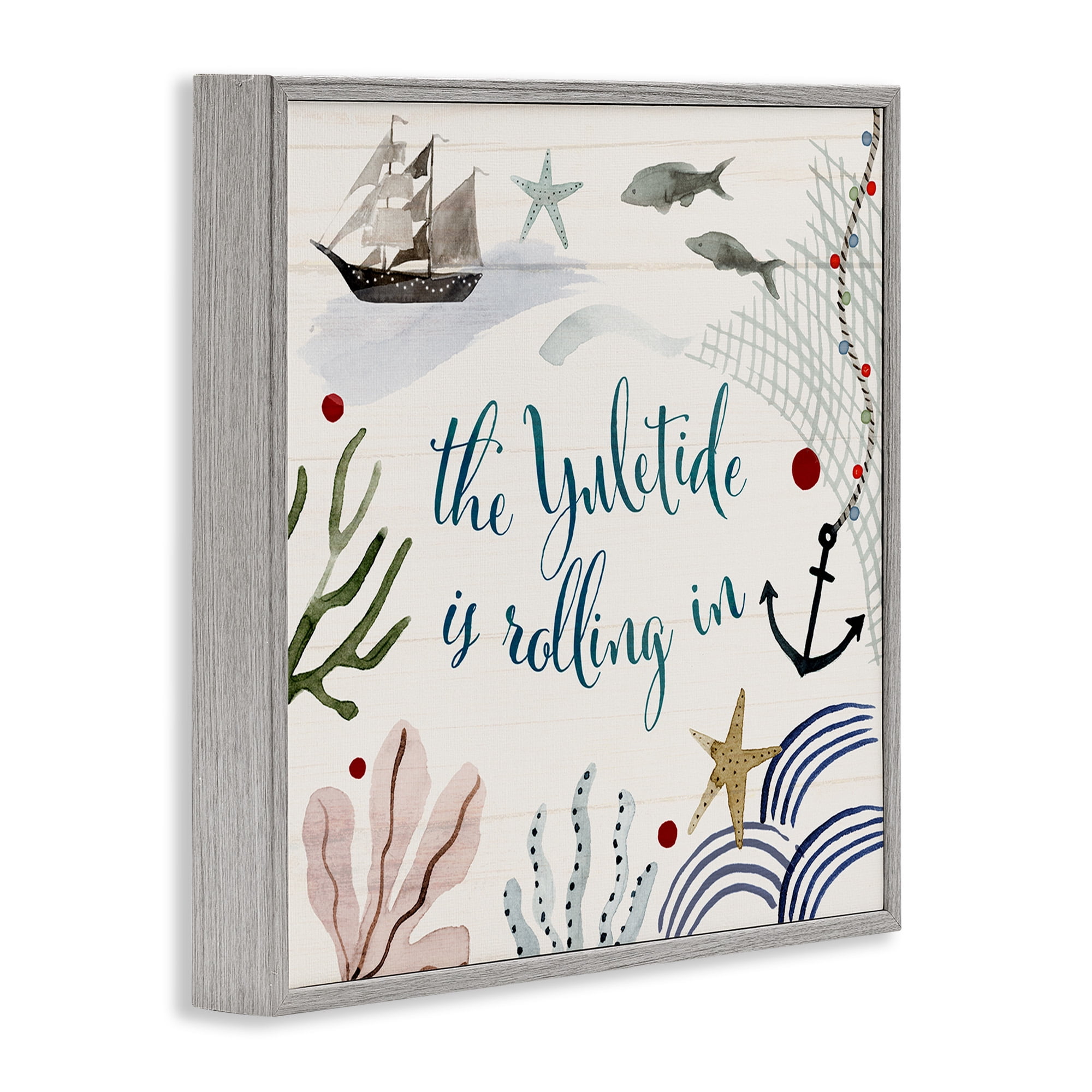 Stupell Industries Nautical Yuletide Christmas Phrase Holiday Painting Gray Framed Art Print Wall Art, 17 x 17