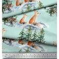 thumbnail image 1 of Soimoi Green Velvet Fabric Fox & Pine Tree Print Fabric by the Yard 58 Inch Wide, 1 of 3