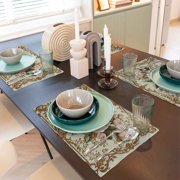 Journee Reversible Scalloped Quilted Vintage Floral Flower Themed Dining Tabletop Placemats Set of 4 All Seasons Spring Summer Home Kitchen Dinner Table Décor Decoration