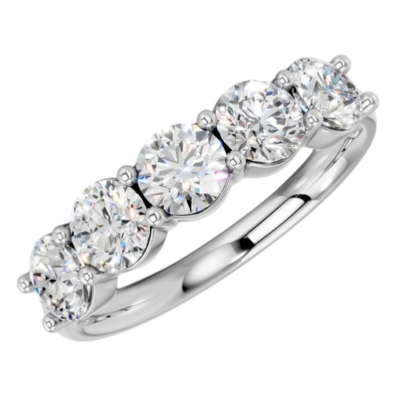 KEEVA JEWELS 1.45 Carat Round Cut Moissanite 5 Stone Wedding Ring for Women, Made in White Gold Plated Silver Size 8