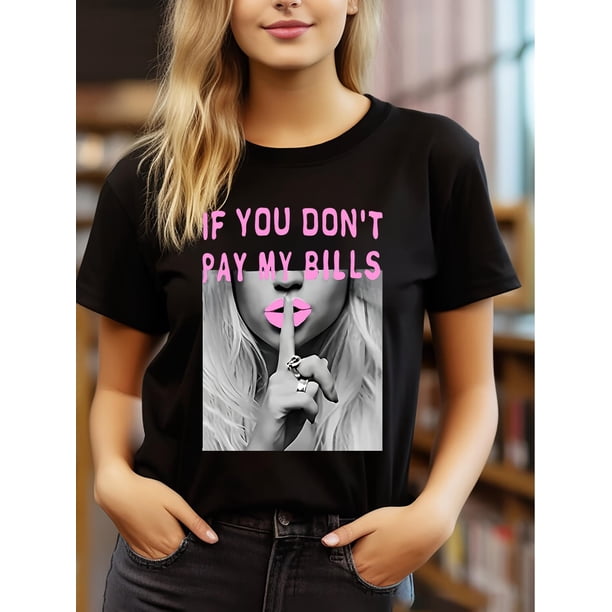Camiseta Para Mujer De Verano Para Uso Diario, Viajes, DesplazamientosFigure & Letter Print T-shirt, Short Sleeve Crew Neck Casual Top For Summer & Spring, Women's ClothingFather's Day, Mother's Day