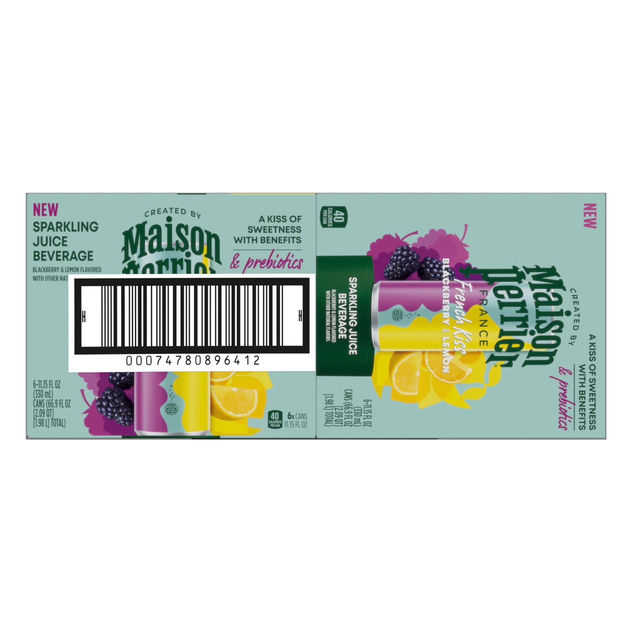 Maison Perrier French Kiss Sweetened Sparkling Water, Blackberry & Lemon Flavors with Real Fruit Juices, 24PK