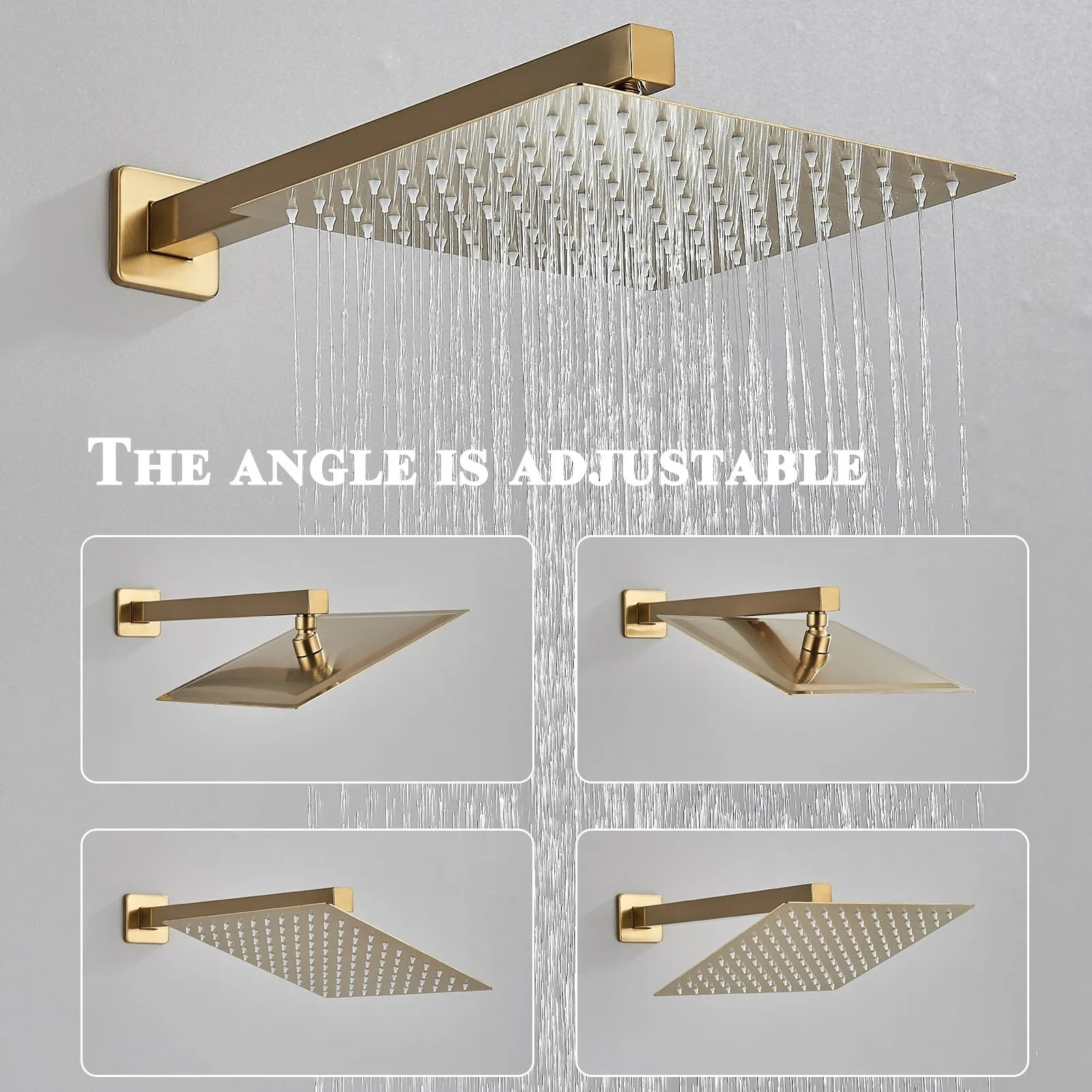 Brushed Gold Shower Faucet Set with Valve 8 inch Rain Shower Head Combo System