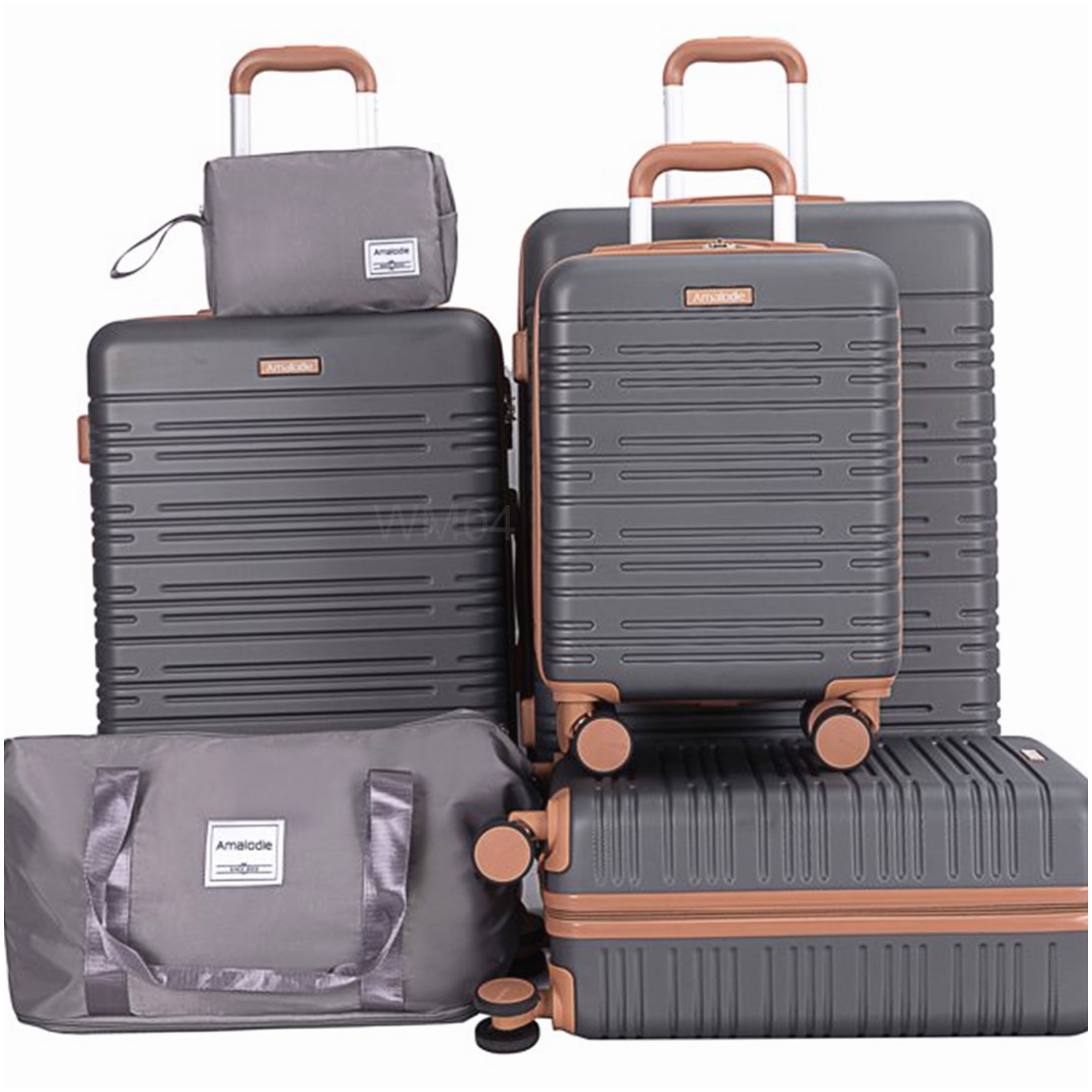 MANGIJOY TSA Lock Hard Shell Suitcase Set, 6-Piece Gray ABS Luggage with Spinner Wheels &; Duffel Bag