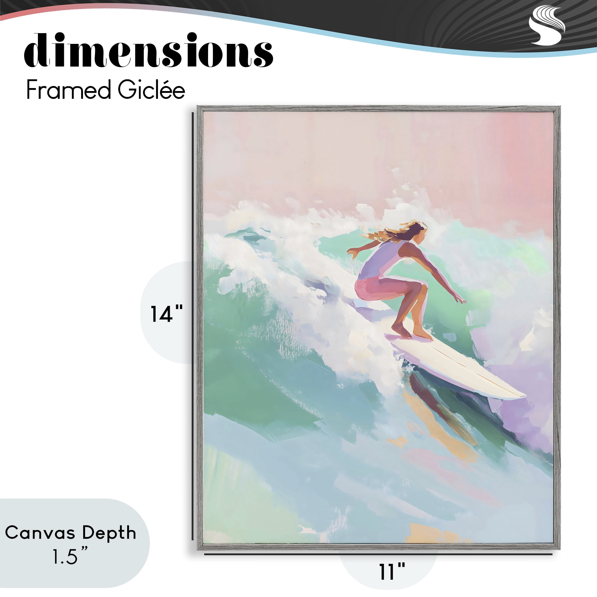Stupell Industries Surfer Girl Riding Waves Gray Framed Giclee Art, design by The Prints Vibe