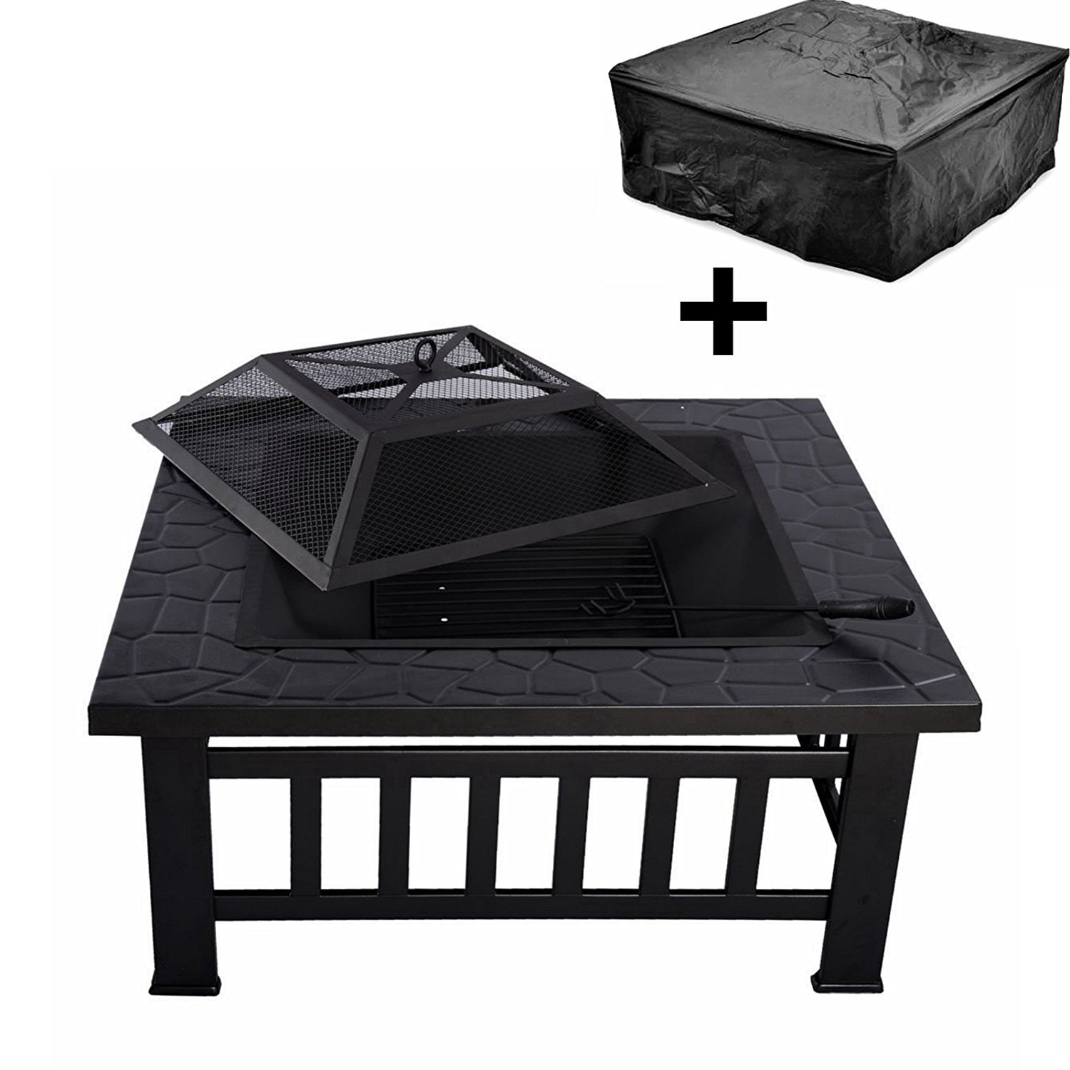 Magshion 32" Square Firepit Fire Bowl Outdoor BBQ Burning Grill Heater W Poker Grate... by Magshion
