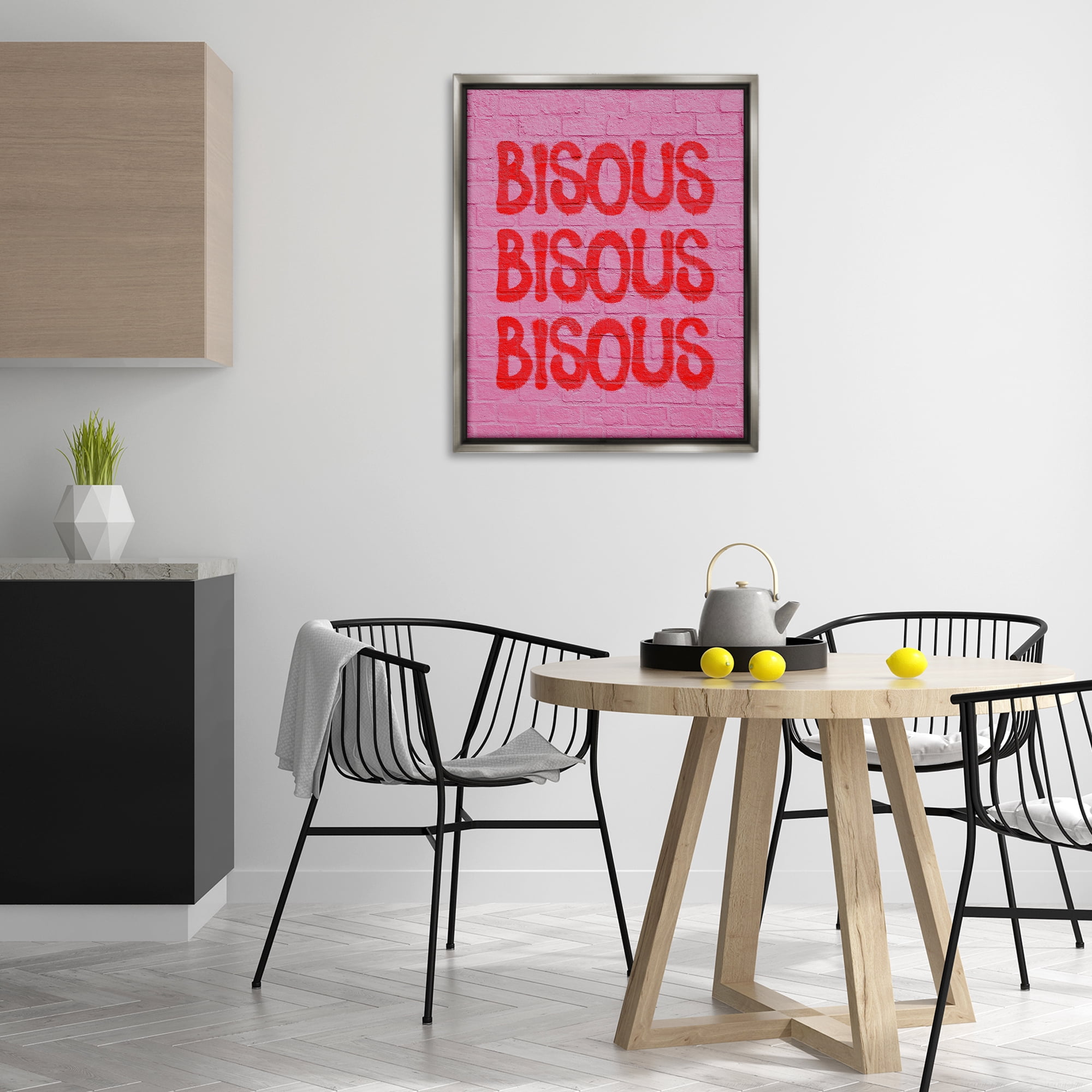 Stupell Industries Bisous on Brick Pattern Text & Numbers Painting Gray Floater Framed Canvas Art Print Wall Art, 25 x 31