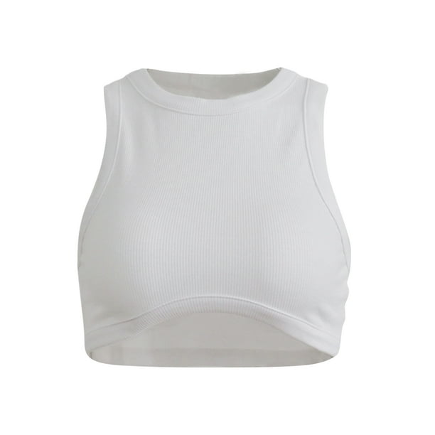 VISgogo Mujeres Verano Casual Tank Tops, Color Sólido Cuello Redondo Slim-Fit Sin Mangas Crop Tops VISgogo moda