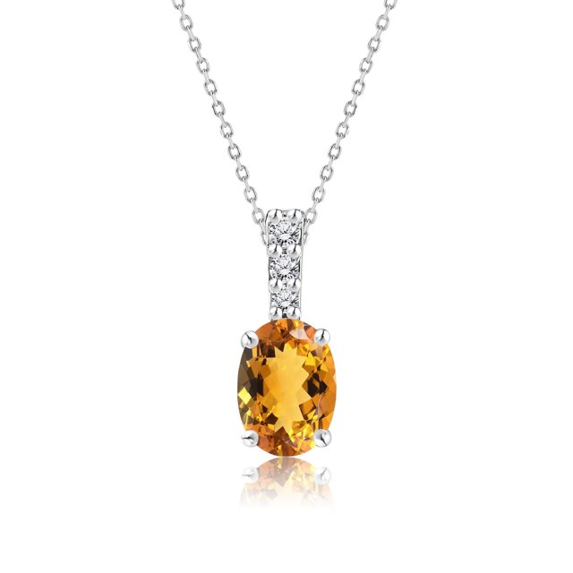 JeenMata Collar con Colgante de Citrino de Corte Ovalado de 1,25 Quilates Impecable para Mujer en Oro Blanco de 18 K sobre Plata