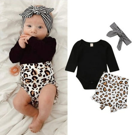 

New Toddler Baby Girls Top Romper Leopard Print Pants Outfits Clothes 0-24M