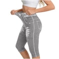 thumbnail image 2 of VBVC Women's Denim-Look Capri Yoga Leggings,Ladies High Waist Stretch Cropped Pants,Summer Butt Lift Workout Trousers For Women,Dark Gray,S-2XL, 2 of 6