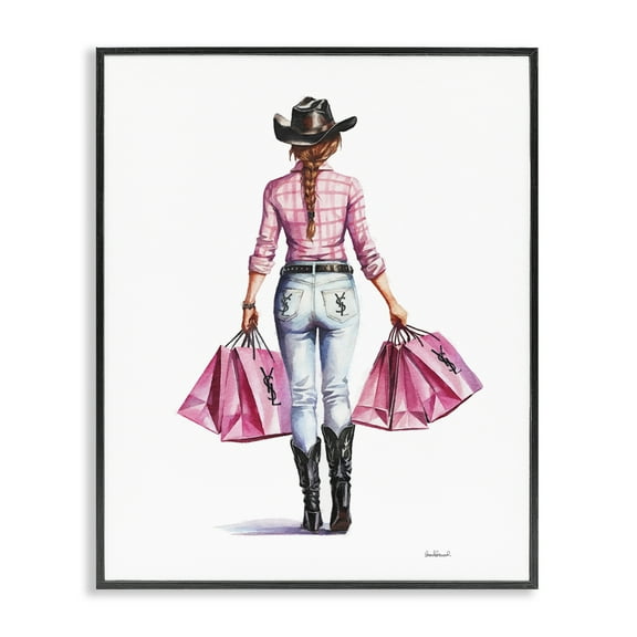 Stupell Industries Modern Chic Country Cowgirl People Painting Black Framed Art Print Wall Art, 11 x 14