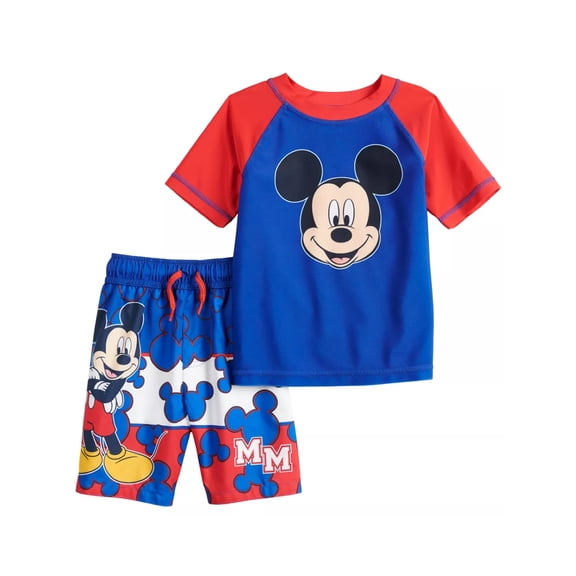 Disney Toddler Boys' Mickey Mouse Rash Guard and Swim Trunks Set, Sizes 2T-4T