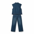 thumbnail image 5 of TEAJOPSUU Womens 2 Piece Denim Sets Sleeveless Cap Sleeve Mock Neck Tank Tops High Waist Wide Leg Jean Pants with Pockets Sets Casual Daily Outfits Blue, 5 of 5