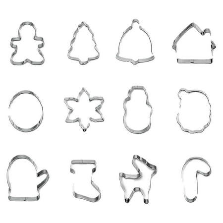 

Stainless Steel Cookie Cutters | Hot Biscuit Cake Fondant Pancake Cutter | Set of 12pcs-Snowman Christmas Tree House Circle Hexagram etc. Cutters for Kids
