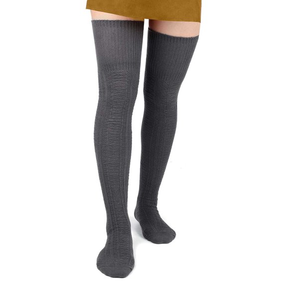 LAVA Women Thigh High Socks Extra Long Warm Over the Knee High Stockings Leg Warmers Dark Gray