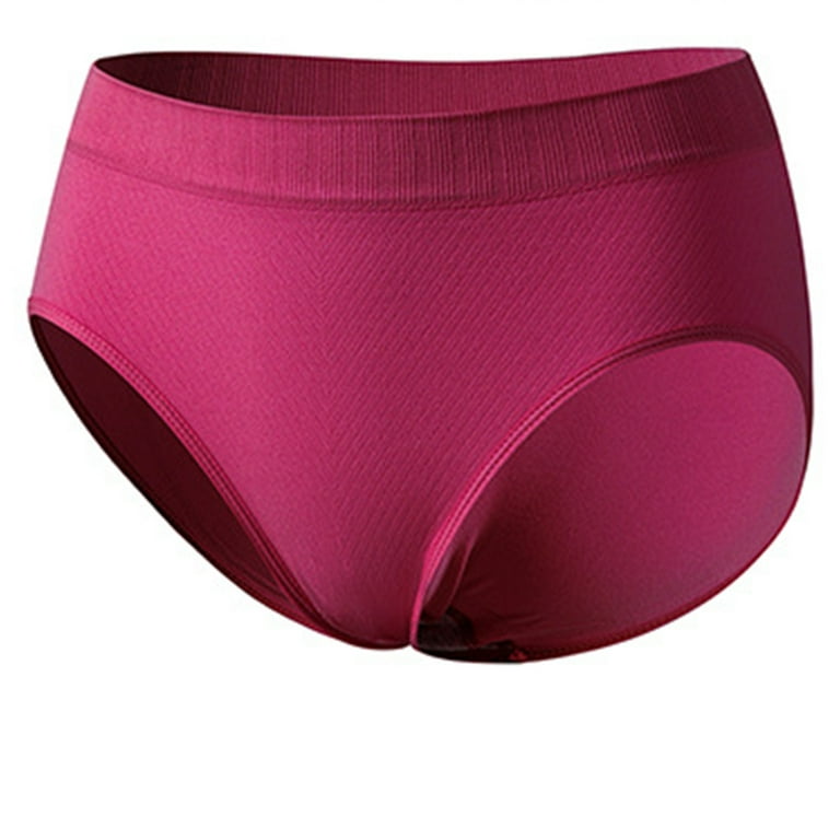 HUPOM Seamless Underwear For Women Womens Silk Panties High waist Comfort  Waist Solid Compression Hot Pink L 