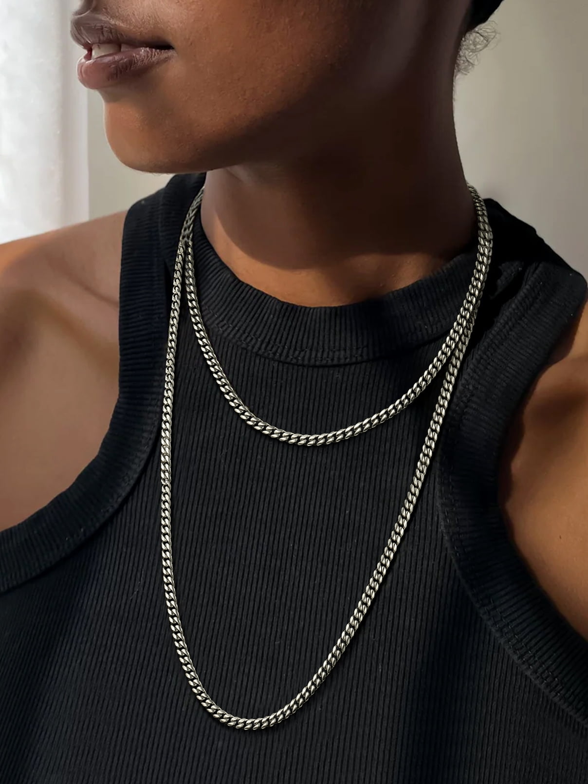 FaithHeart Chunky Miami Cuban Link Chain Necklace for Men Stainless Steel Hip Hop Chains Necklaces 6mm Width 30 Inches Length Jewelry with Gift Box for Dad Son Father's Day