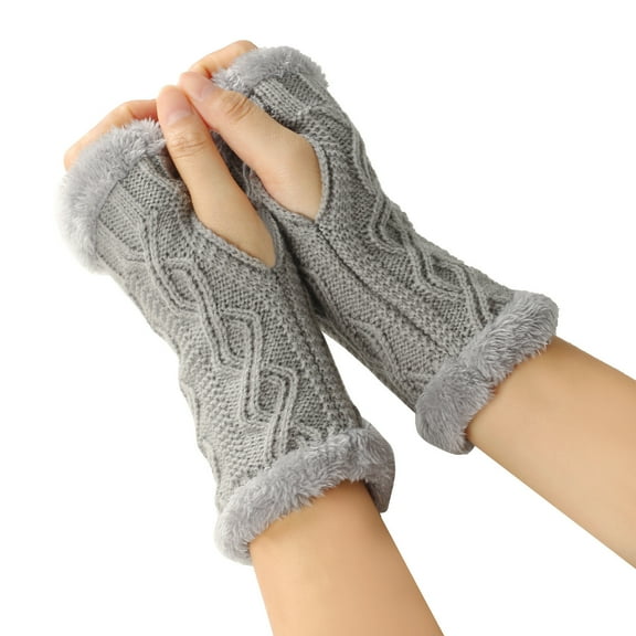 IROINNID Discount Thermal Gloves for Women Knit Gloves Winter Wrist Arm Warmer Solid Knitted Short Fingerless Gloves Mitten,Gray